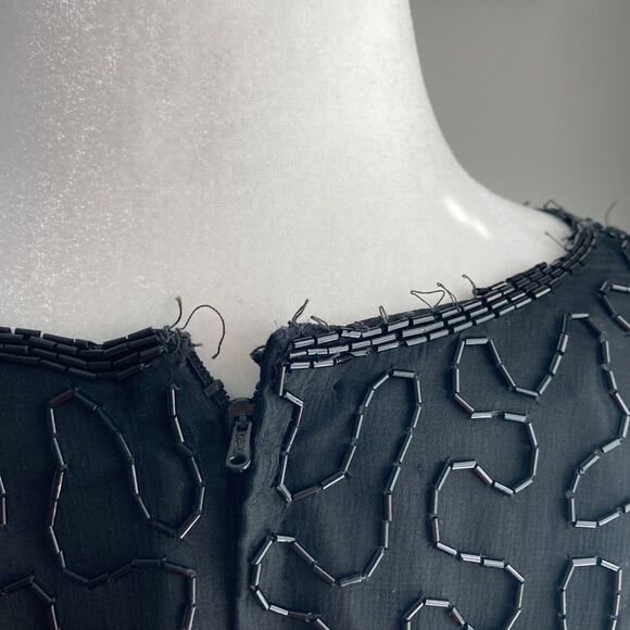 Vintage 80s Laurence Kazar Beaded Shortsleeve Black Formal Cocktail Dress Large - Picture 6 of 16